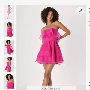 lulus ruffle organza pink strapless cocktail homecoming dress new with tags